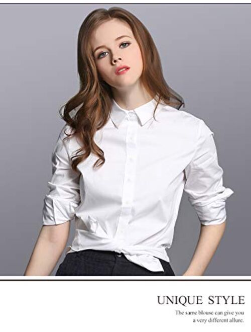 diig Dress Shirt for Women - Long Sleeve Women Tops Blouses, White Red XS M 2 XL