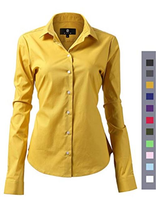 diig Dress Shirt for Women - Long Sleeve Women Tops Blouses, White Red XS M 2 XL