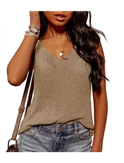 Ybenlow Womens Summer Knit Racerback Tank Tops V Neck Sleeveless Sweater Casual Sheer Vest Shirt Blouses