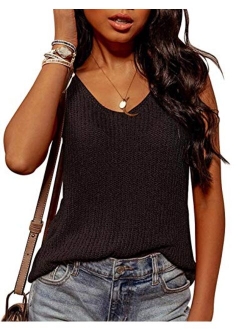 Ybenlow Womens Summer Knit Racerback Tank Tops V Neck Sleeveless Sweater Casual Sheer Vest Shirt Blouses