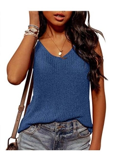 Ybenlow Womens Summer Knit Racerback Tank Tops V Neck Sleeveless Sweater Casual Sheer Vest Shirt Blouses