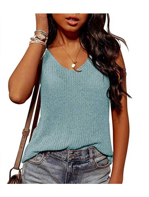 Ybenlow Womens Summer Knit Racerback Tank Tops V Neck Sleeveless Sweater Casual Sheer Vest Shirt Blouses