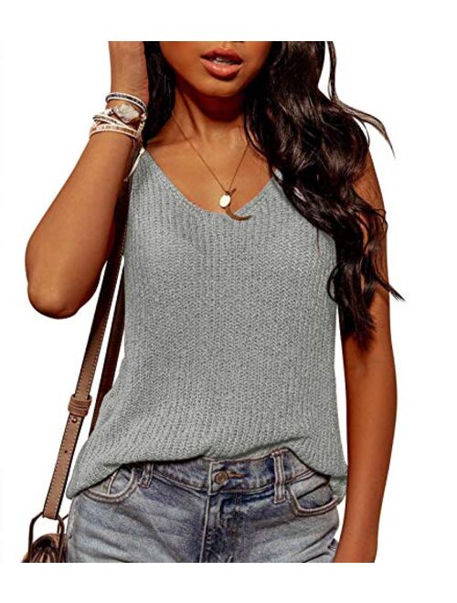 Ybenlow Womens Summer Knit Racerback Tank Tops V Neck Sleeveless Sweater Casual Sheer Vest Shirt Blouses