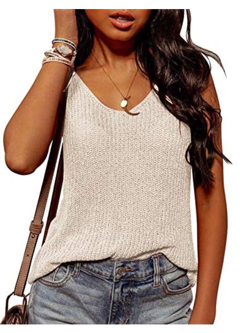 Ybenlow Womens Summer Knit Racerback Tank Tops V Neck Sleeveless Sweater Casual Sheer Vest Shirt Blouses