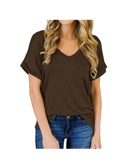 Smile Fish Women Camouflage Print V-Neck Casual Plain Lounge T-Shirt Basic Short Sleeve Tops