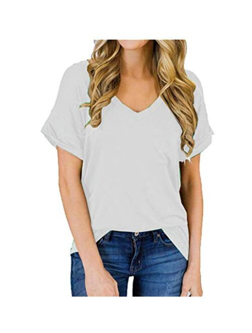 Smile Fish Women Camouflage Print V-Neck Casual Plain Lounge T-Shirt Basic Short Sleeve Tops