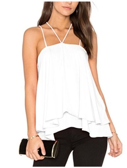 ALLY-MAGIC Women's Chiffon Tank Tops Sleeveless Double Strap Layered Blouse Loose Summer Cami Tank Tops Shirts