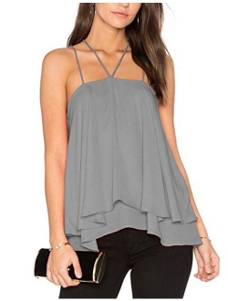 ALLY-MAGIC Women's Chiffon Tank Tops Sleeveless Double Strap Layered Blouse Loose Summer Cami Tank Tops Shirts