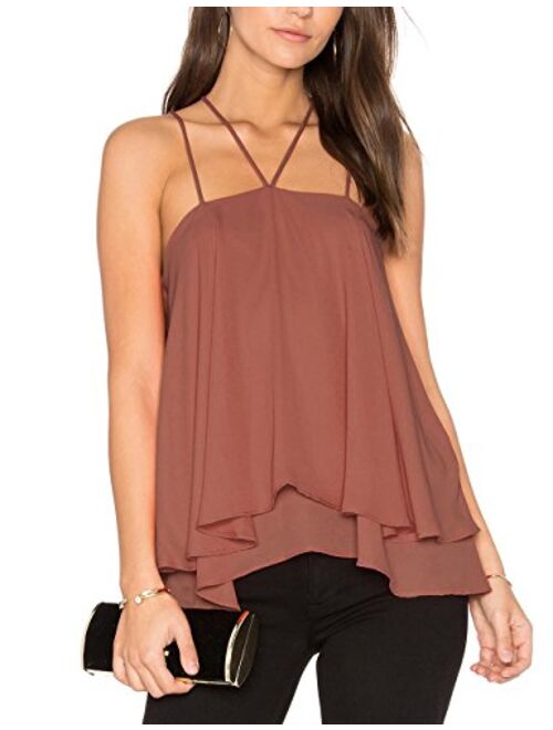 ALLY-MAGIC Women's Chiffon Tank Tops Sleeveless Double Strap Layered Blouse Loose Summer Cami Tank Tops Shirts