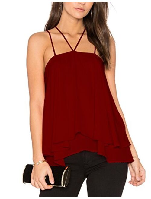 ALLY-MAGIC Women's Chiffon Tank Tops Sleeveless Double Strap Layered Blouse Loose Summer Cami Tank Tops Shirts