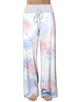 Famulily Women's American Flag Floral Drawstring High Waist Wide Leg Pants