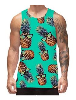 Freshhoodies Men's All Over Print Funny Tank Tops Breathable Summer Casual Sleeveless Beach Graphic Tee/Swimming Trunks