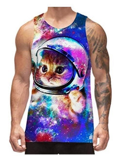 Freshhoodies Men's All Over Print Funny Tank Tops Breathable Summer Casual Sleeveless Beach Graphic Tee/Swimming Trunks