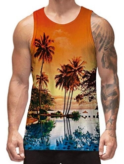 Freshhoodies Men's All Over Print Funny Tank Tops Breathable Summer Casual Sleeveless Beach Graphic Tee/Swimming Trunks