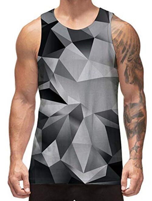 Freshhoodies Men's All Over Print Funny Tank Tops Breathable Summer Casual Sleeveless Beach Graphic Tee/Swimming Trunks