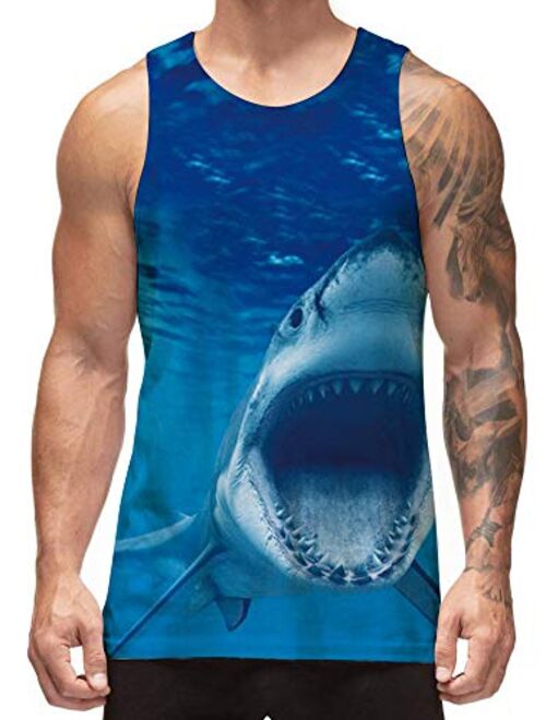 Freshhoodies Men's All Over Print Funny Tank Tops Breathable Summer Casual Sleeveless Beach Graphic Tee/Swimming Trunks