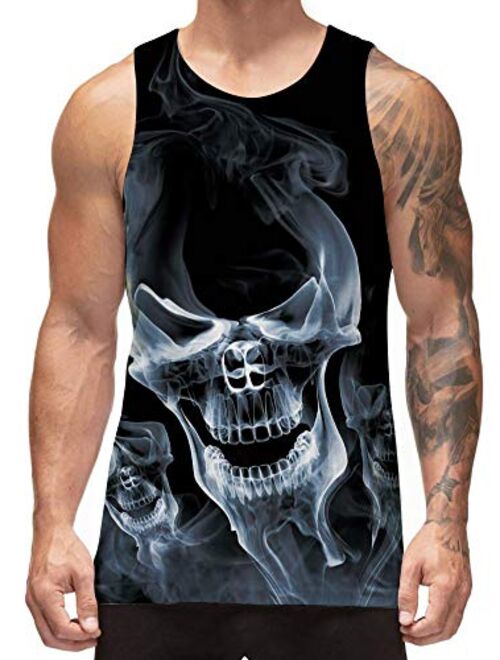 Freshhoodies Men's All Over Print Funny Tank Tops Breathable Summer Casual Sleeveless Beach Graphic Tee/Swimming Trunks