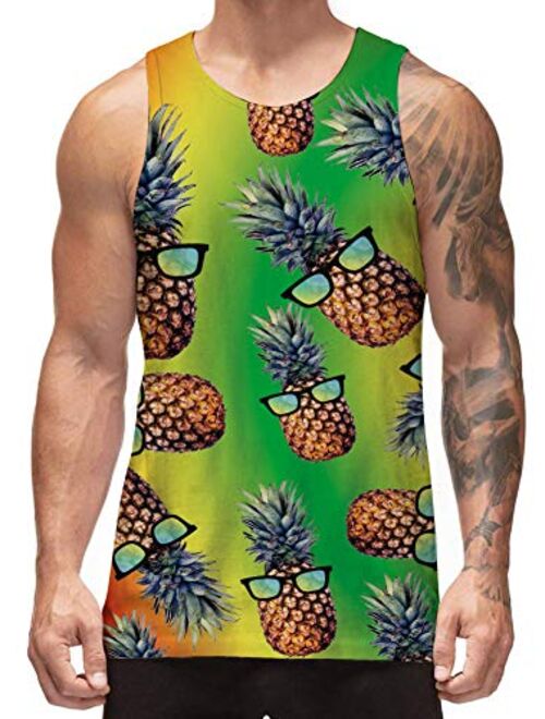 Freshhoodies Men's All Over Print Funny Tank Tops Breathable Summer Casual Sleeveless Beach Graphic Tee/Swimming Trunks