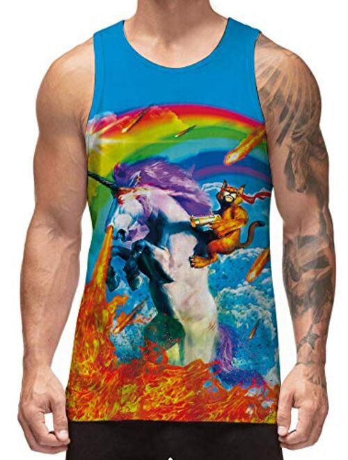 Freshhoodies Men's All Over Print Funny Tank Tops Breathable Summer Casual Sleeveless Beach Graphic Tee/Swimming Trunks