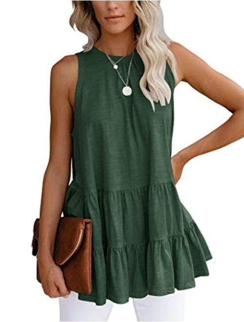 Bingerlily Women's Summer Flowy Tank Tops Camis Sleeveless Crew Neck Casual Shirts Loose Fitting Blouses