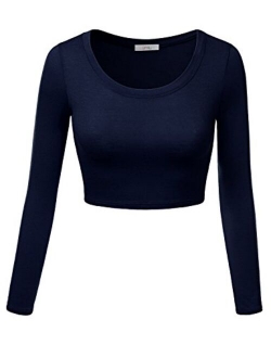 Simlu Womens Crop Top Round Neck Basic Long Sleeve Crop Top with Stretch Reg and Plus Size - USA