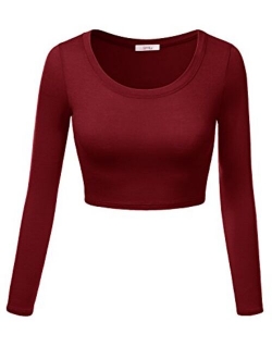 Simlu Womens Crop Top Round Neck Basic Long Sleeve Crop Top with Stretch Reg and Plus Size - USA