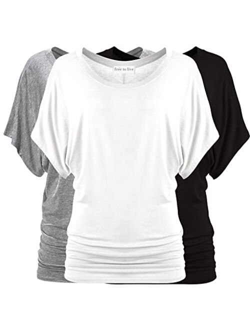 Free to Live 3 Pack Women's Dolman Tops with Short Sleeves