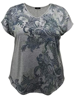 LEEBE Women's Plus Size V-Neck Dolman Short Sleeve Print Top (1X-5X)