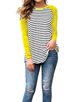 Adreamly Women's Casual Striped Raglan Sleeve Baseball T Shirt Tunic Tops