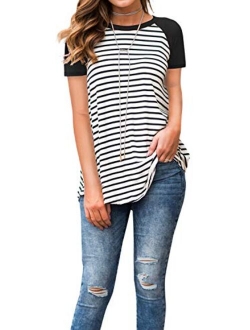 Adreamly Women's Casual Striped Raglan Sleeve Baseball T Shirt Tunic Tops