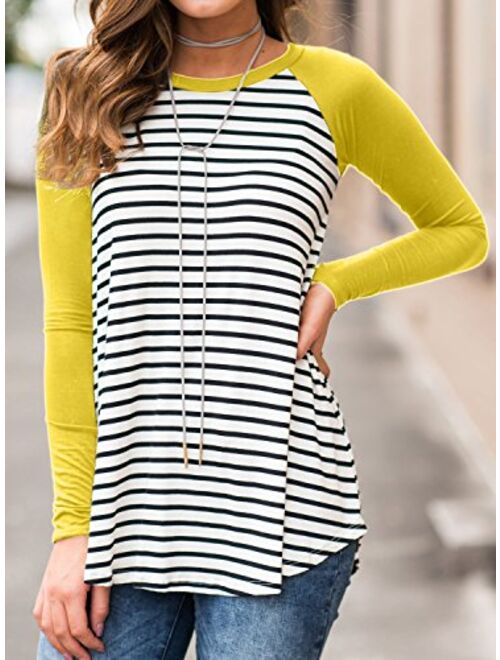 Adreamly Women's Casual Striped Raglan Sleeve Baseball T Shirt Tunic Tops