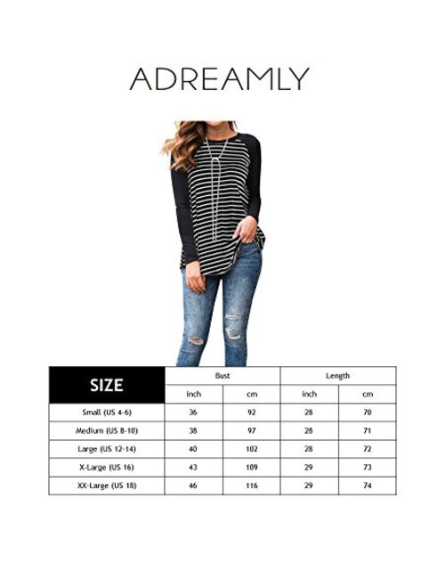 Adreamly Women's Casual Striped Raglan Sleeve Baseball T Shirt Tunic Tops