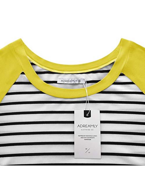 Adreamly Women's Casual Striped Raglan Sleeve Baseball T Shirt Tunic Tops