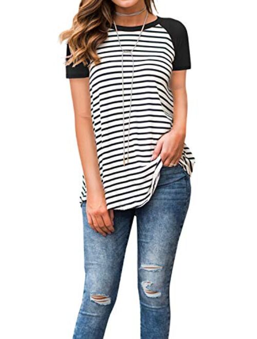 Adreamly Women's Casual Striped Raglan Sleeve Baseball T Shirt Tunic Tops