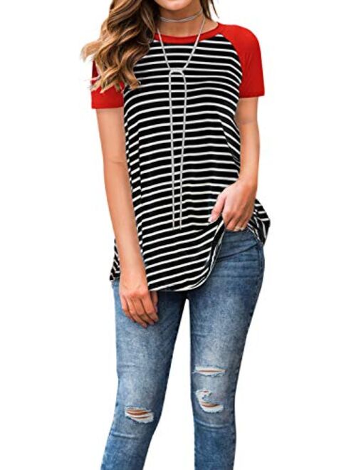 Adreamly Women's Casual Striped Raglan Sleeve Baseball T Shirt Tunic Tops