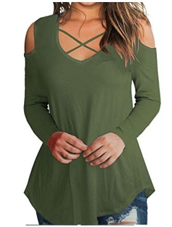 Imagine Women Plus Size Long Sleeve Solid Button Down V Neck Tee Shirts Tops