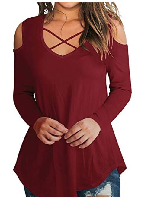 Imagine Women Plus Size Long Sleeve Solid Button Down V Neck Tee Shirts Tops