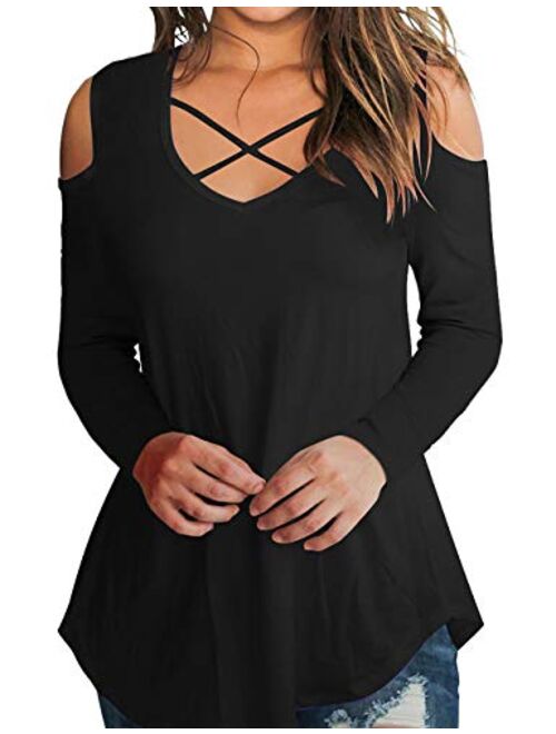 Imagine Women Plus Size Long Sleeve Solid Button Down V Neck Tee Shirts Tops