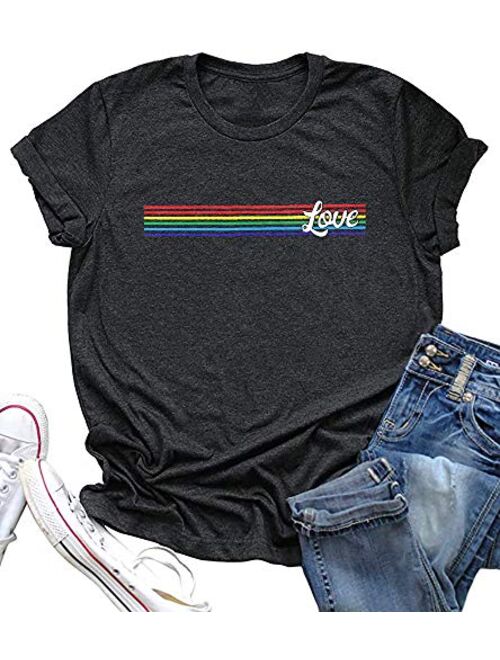 Pride Shirt Women Rainbow Graphic Tees Funny Be You Letter Print T Shirt LGBT Equality Shirts Casual Short Sleeve Tops