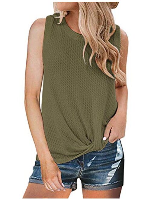 AUSELILY Womens Sleeveless Casual Tops Cute Twist Knot Waffle Knit Shirts Tank Tops