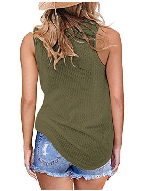 AUSELILY Womens Sleeveless Casual Tops Cute Twist Knot Waffle Knit Shirts Tank Tops