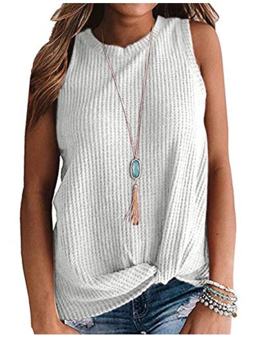 AUSELILY Womens Sleeveless Casual Tops Cute Twist Knot Waffle Knit Shirts Tank Tops