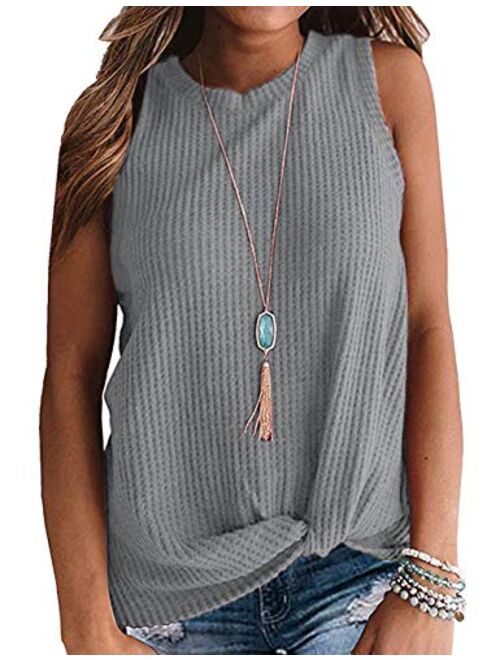 AUSELILY Womens Sleeveless Casual Tops Cute Twist Knot Waffle Knit Shirts Tank Tops