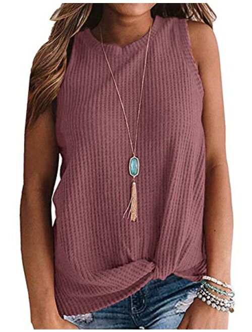 AUSELILY Womens Sleeveless Casual Tops Cute Twist Knot Waffle Knit Shirts Tank Tops