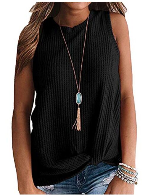 AUSELILY Womens Sleeveless Casual Tops Cute Twist Knot Waffle Knit Shirts Tank Tops