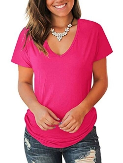 Jescakoo Summer Short Sleeve T Shirts for Women Deep V Neck Tops