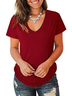 Jescakoo Summer Short Sleeve T Shirts for Women Deep V Neck Tops