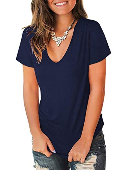 Jescakoo Summer Short Sleeve T Shirts for Women Deep V Neck Tops