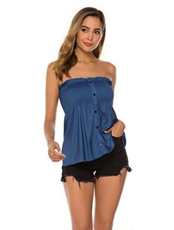 Womens Holiday Strapless Pleated Tube Top Shirt Halter Twisted Tank Top Blouse