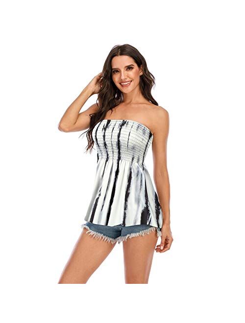 Womens Holiday Strapless Pleated Tube Top Shirt Halter Twisted Tank Top Blouse